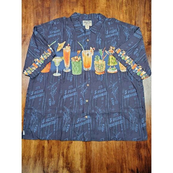 Big Dogs Mens NWT 2X Hawaiian Button Front Shirt It's 5 O'Clock Somewhere - Picture 1 of 4